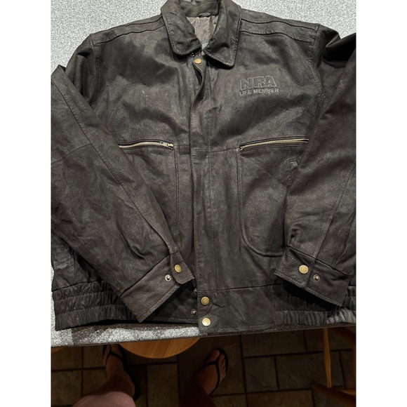 Burke's Bay NRA Life Member Suede Leather Jacket Mens Sz L Black Bomber EUC